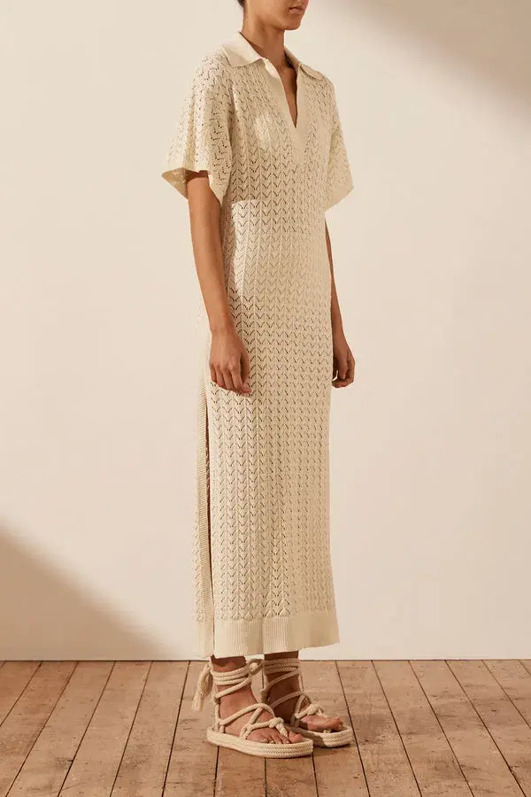 Shona Joy Mikala Crochet Polo Midi Dress Coconut Size M / AU 10  - Image 2