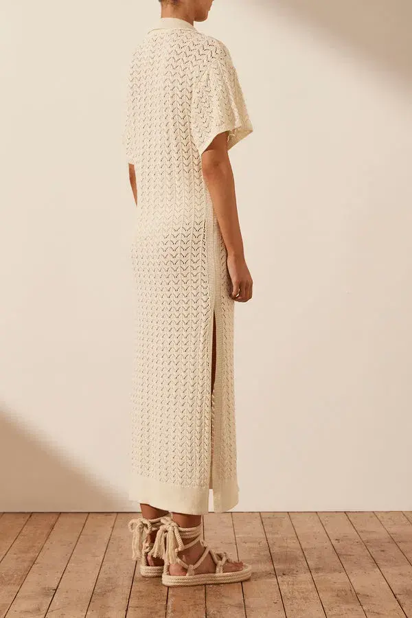 Shona Joy Mikala Crochet Polo Midi Dress Coconut Size M / AU 10  - Image 4