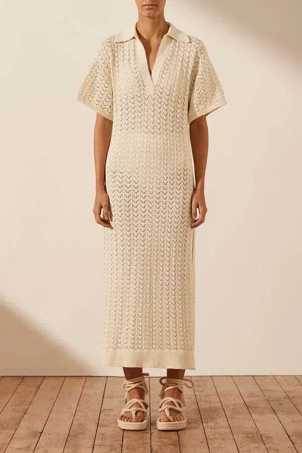 Shona Joy Mikala Crochet Polo Midi Dress Coconut Size M / AU 10  - Image 1