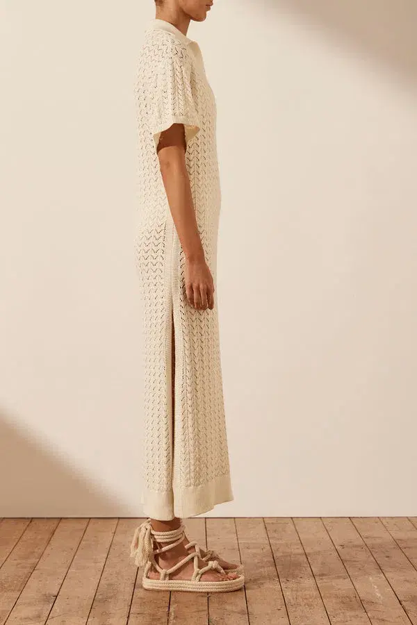 Shona Joy Mikala Crochet Polo Midi Dress Coconut Size M / AU 10  - Image 3