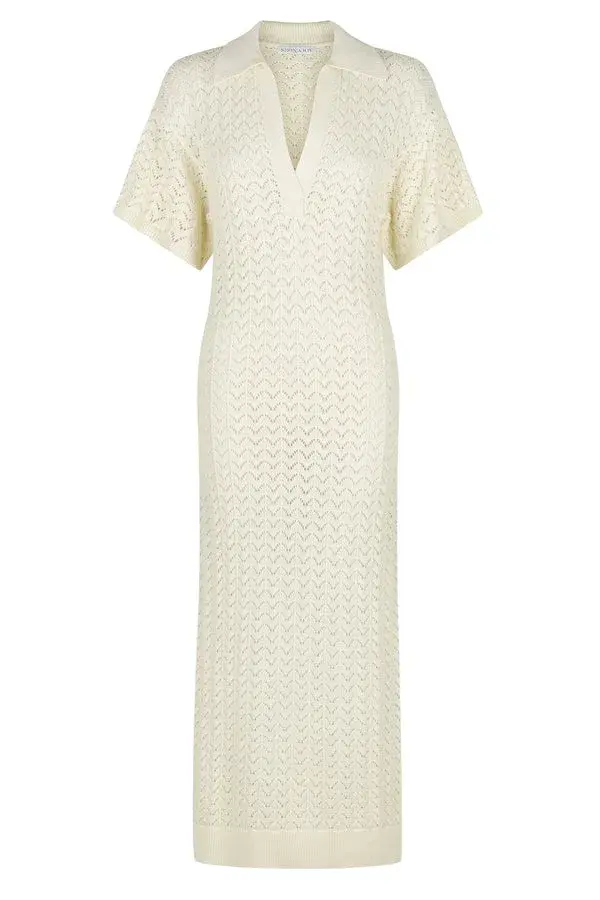 Shona Joy Mikala Crochet Polo Midi Dress Coconut Size M / AU 10  - Image 6