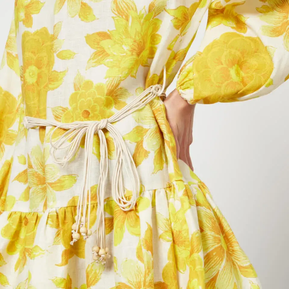 Alemais Sonny Linen Mini Dress Floral Print Size AU 10 - Image 4