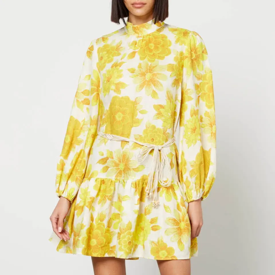 Alemais Sonny Linen Mini Dress Floral Print Size AU 10 - Image 2