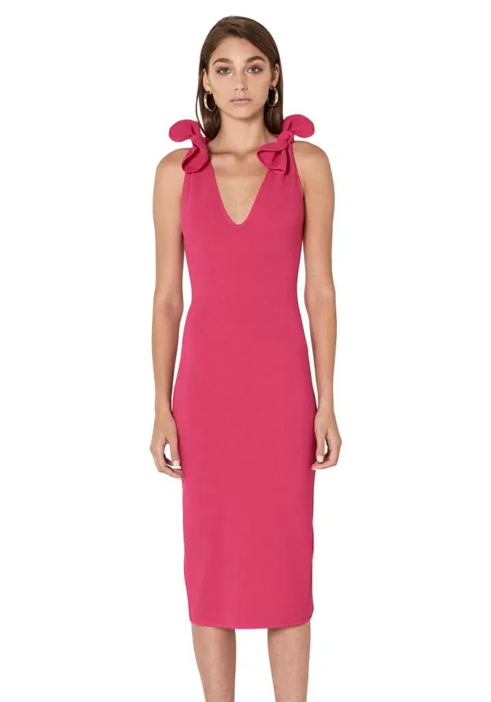 By Johnny V Neck Bow Shoulder Dress Pink Size 6  for rent on The Volte - main image