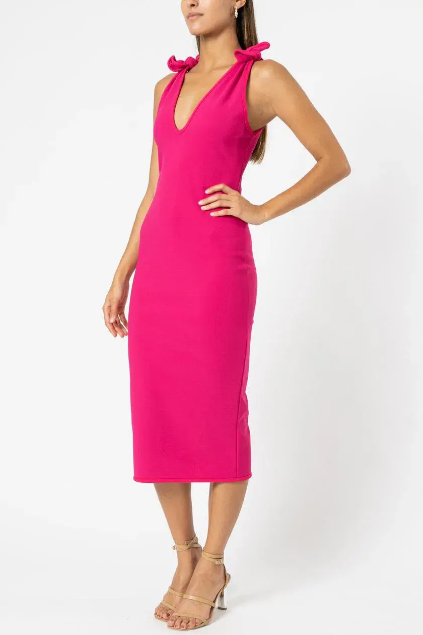 By Johnny V Neck Bow Shoulder Dress Pink Size 6  - Image 1