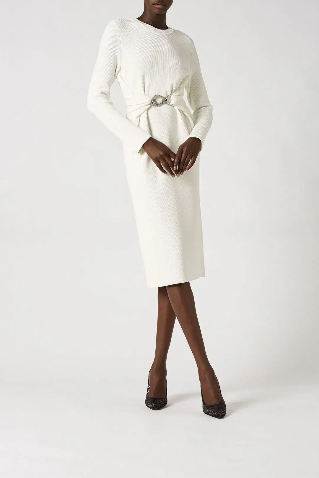 Scanlan Theodore Crepe Knit Belted Dress White Size XS / AU 6 - Image 2