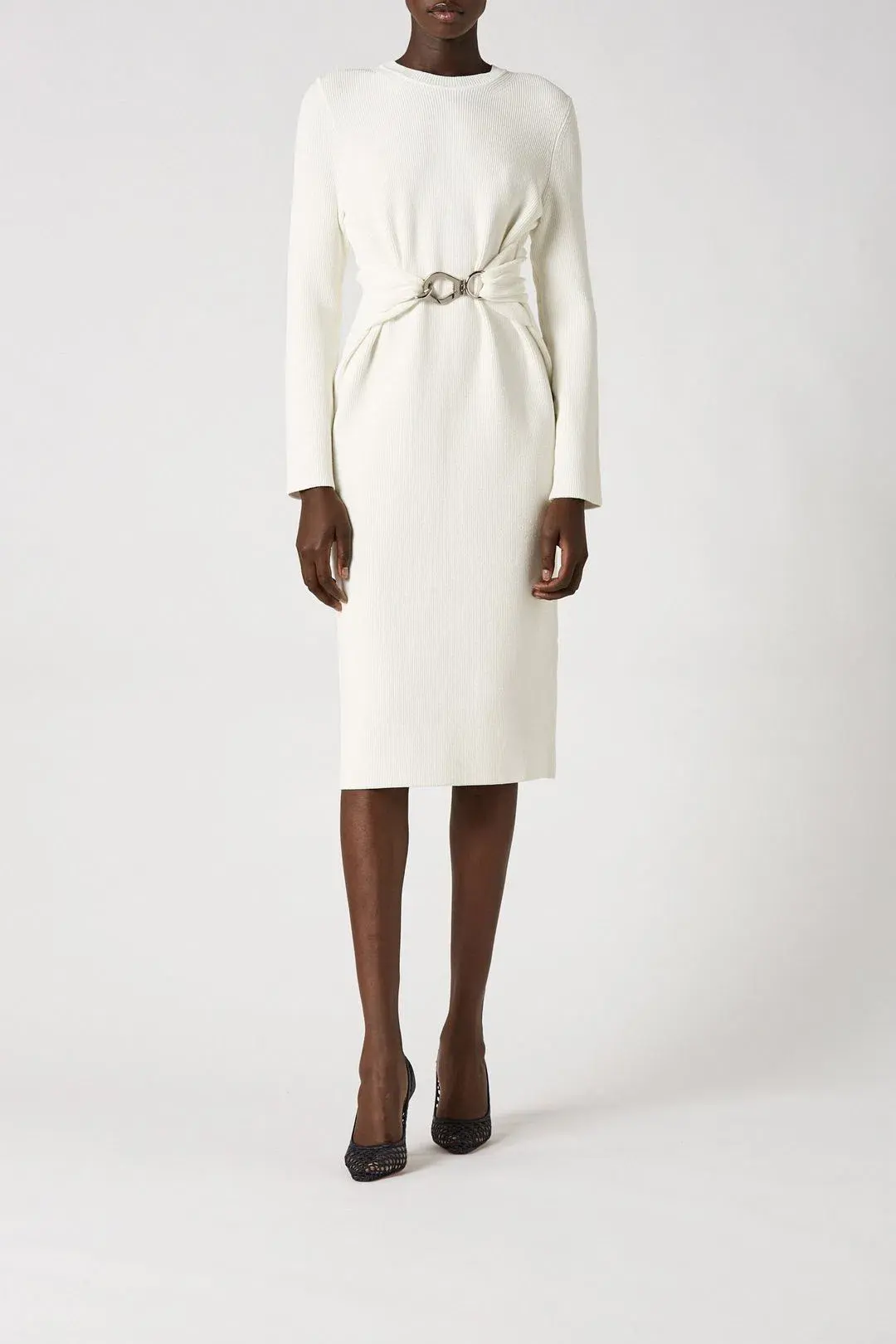 Scanlan Theodore Crepe Knit Belted Dress White Size XS / AU 6 - Image 1