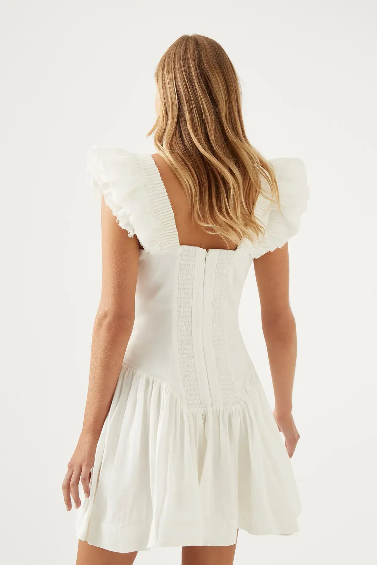 AJE Simone Frill Sleeve Mini Dress Ivory Size 8 (Altered to Size 6) - Image 3