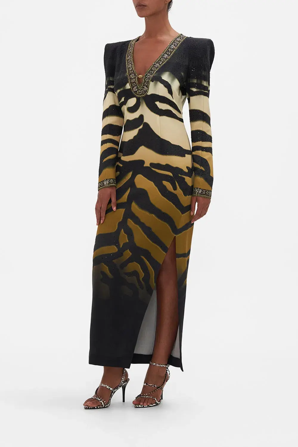 Camilla Shoulder Pad Long Sleeve Dress Tame My Tiger Size 8  - Image 1