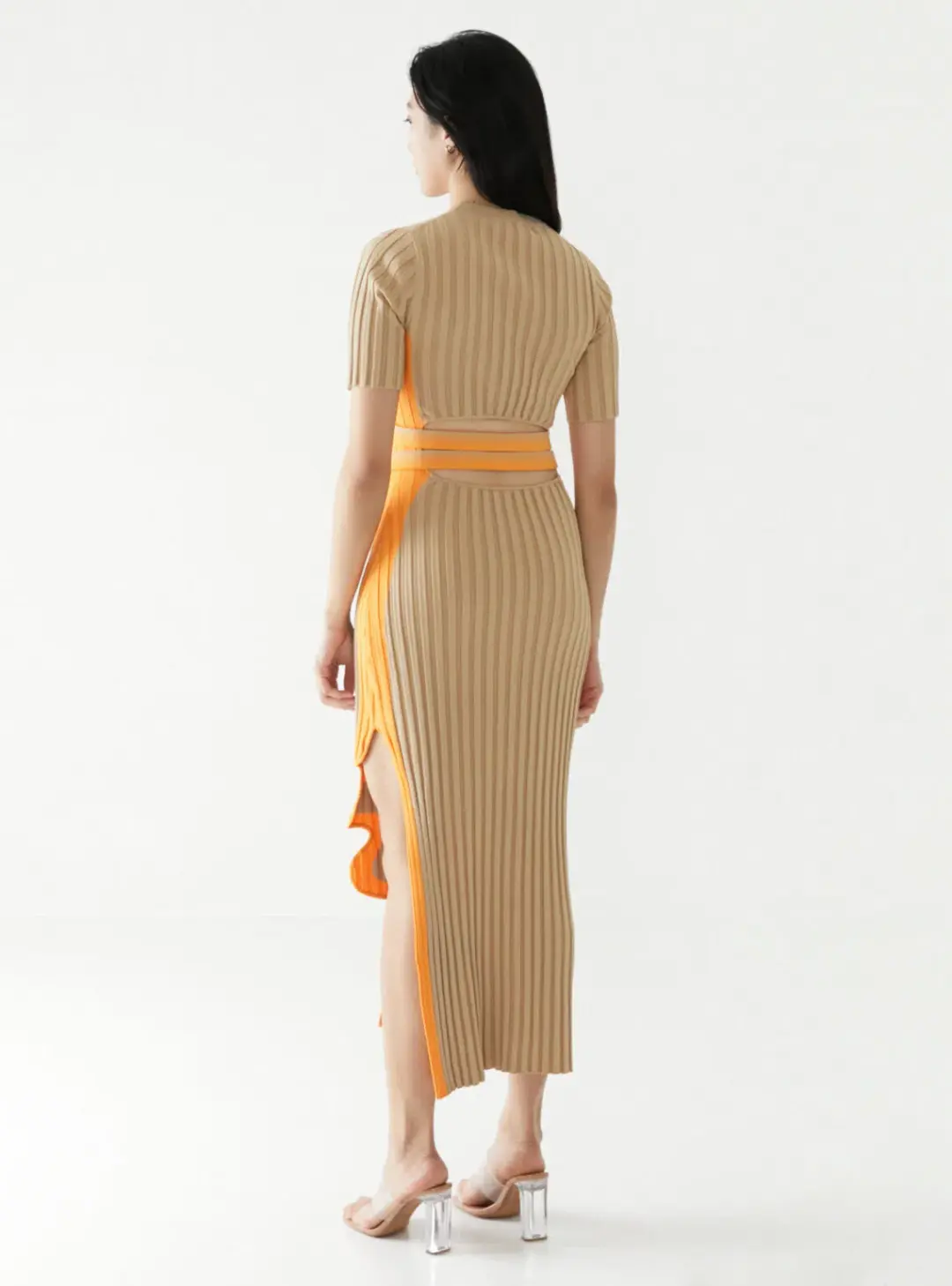 PH5 Jodie Pleated Long Dress With Wavy Side Slit in Brown Size AU 8 for rent on The Volte - main image