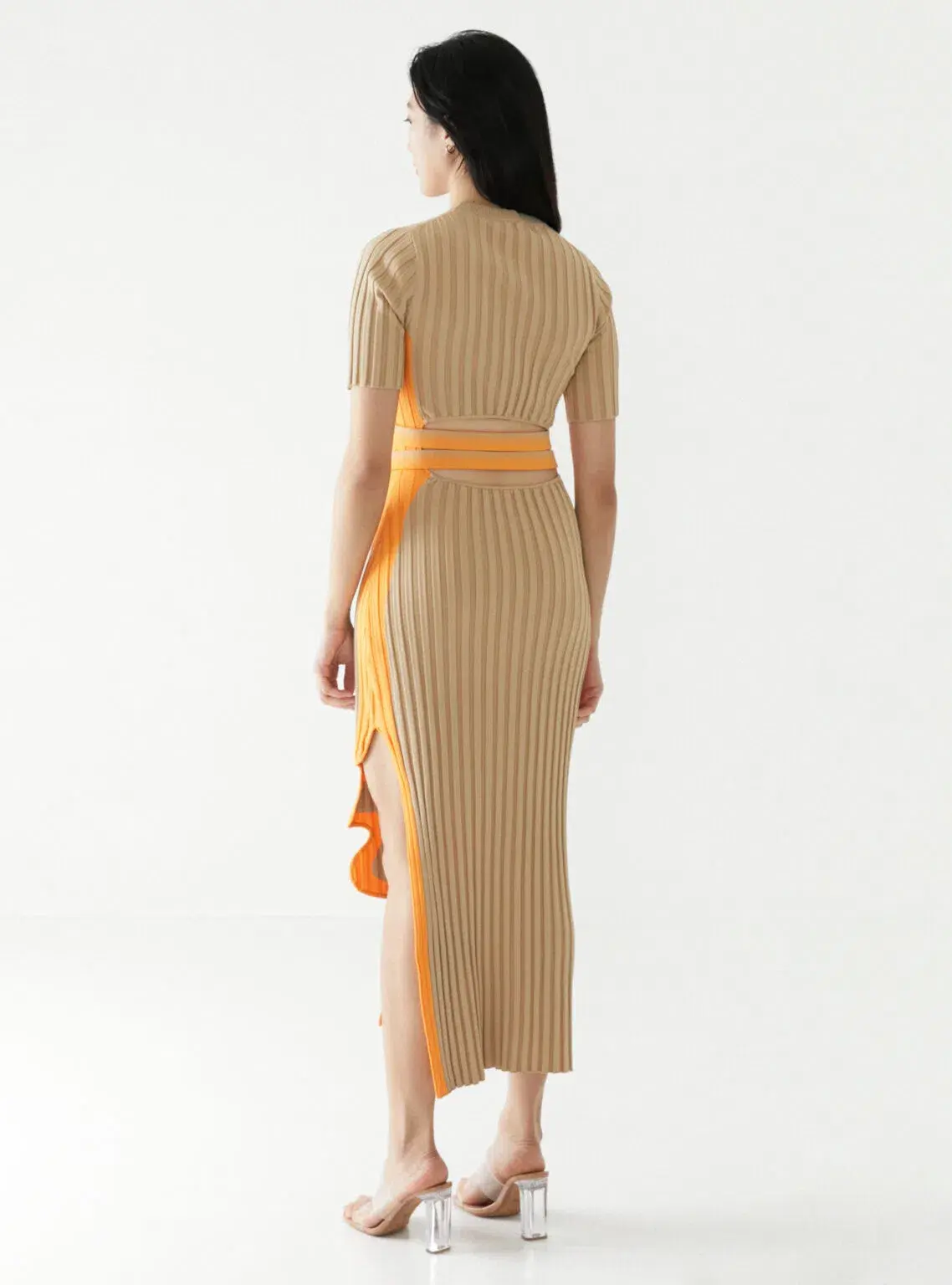 PH5 Jodie Pleated Long Dress With Wavy Side Slit in Brown Size AU 8 - Image 3