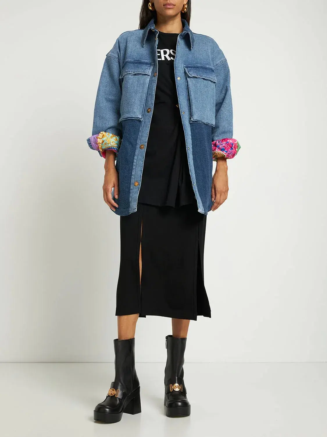 Versace Oversized Patchwork Cotton Denim Shirt Size 8 - Image 1