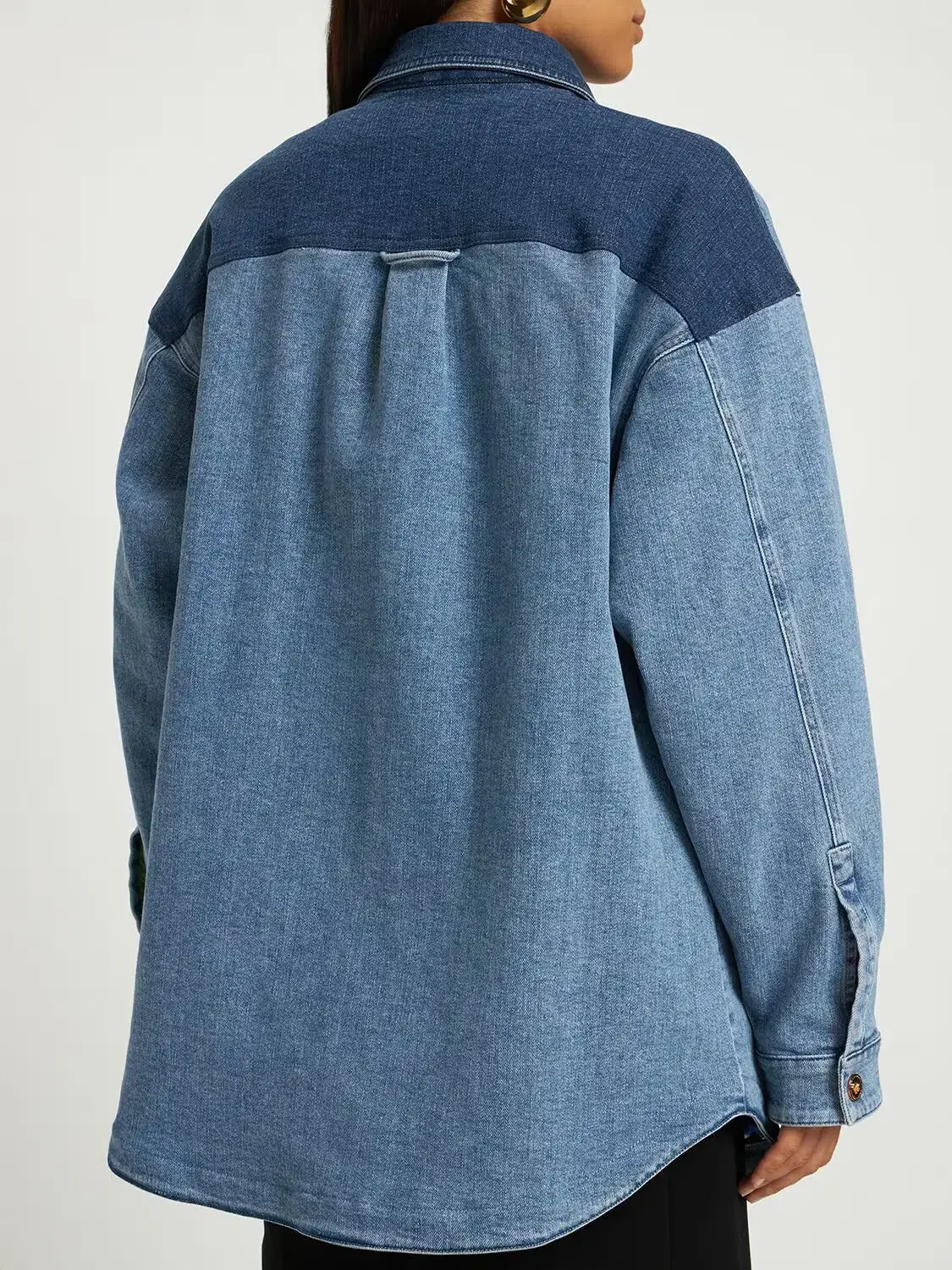 Versace Oversized Patchwork Cotton Denim Shirt Size 8 - Image 2