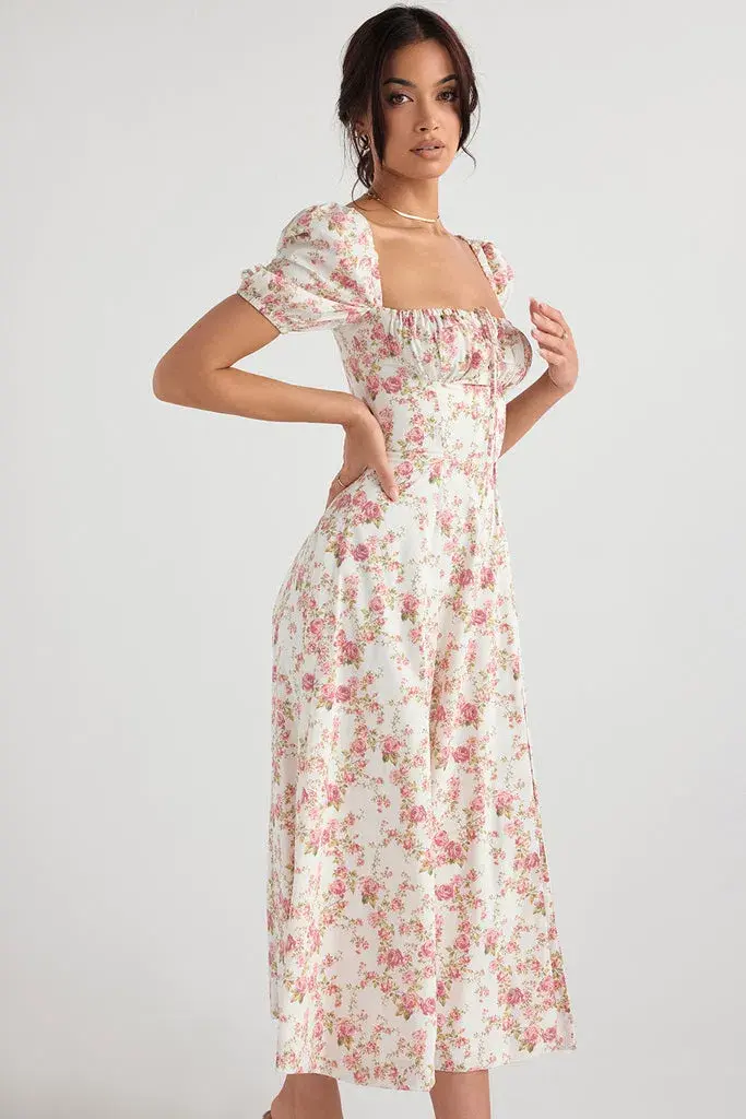 House of CB Rose Print Puff Sleeve Midi Sundress Floral Size L/AU 12 - Image 2