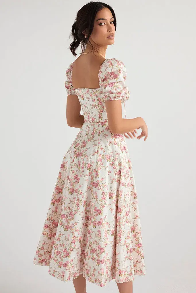 House of CB Rose Print Puff Sleeve Midi Sundress Floral Size L/AU 12 - Image 3