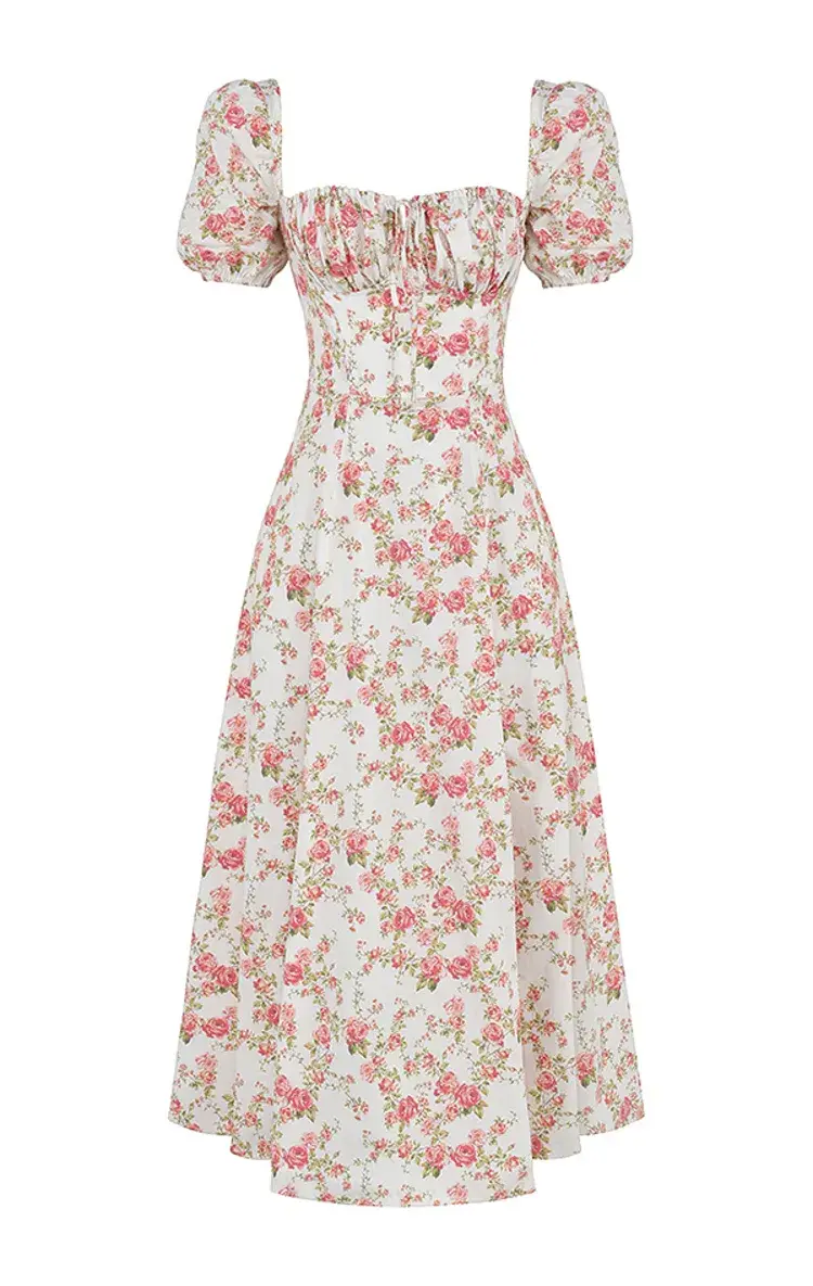 House of CB Rose Print Puff Sleeve Midi Sundress Floral Size L/AU 12 - Image 4