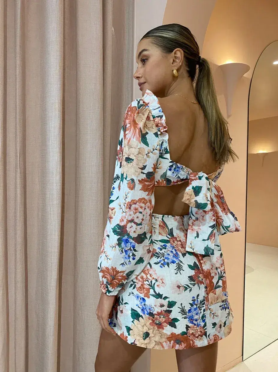 Sofia The Label Goldie Cut Out Mini Dress Floral Size 6  for rent on The Volte - main image