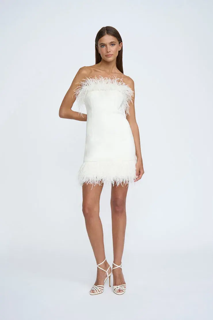By Johnny Feather Mini Dress White Size 6 - Image 1