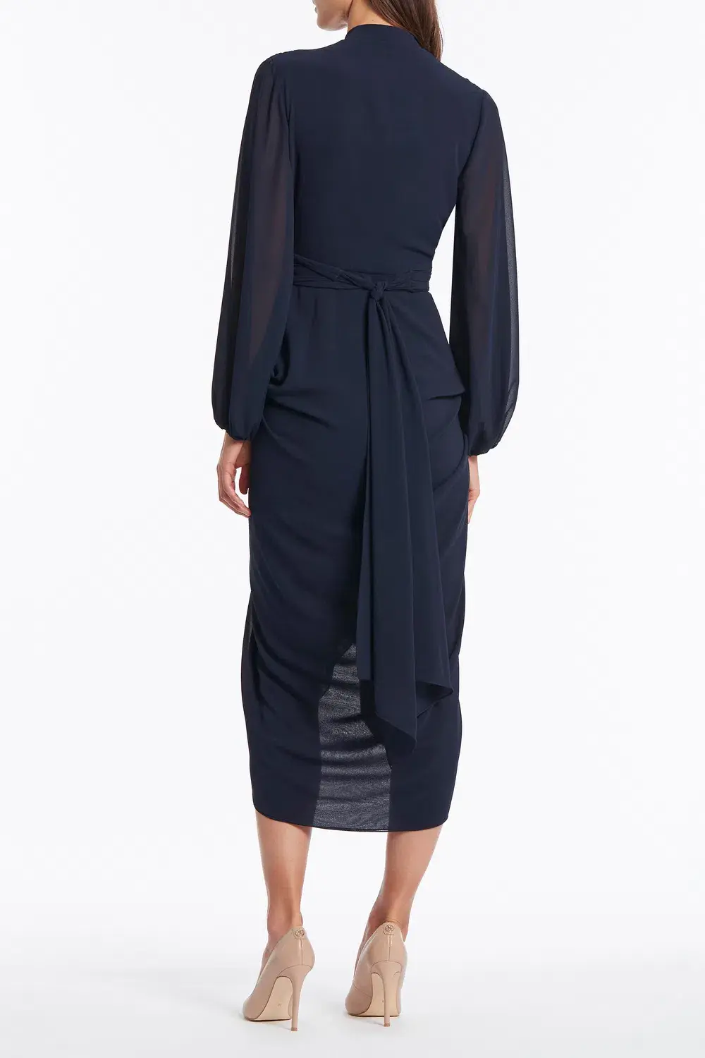 Carla Zampatti Georgette V-Neck Waterfall Dress Navy Size 14 for rent on The Volte - main image