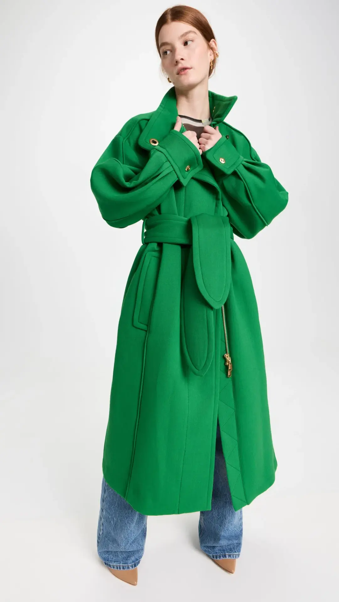 Zimmermann Celestial Funnel Neck Coat Green Size 0/ AU 6 to 8 for rent on The Volte - main image