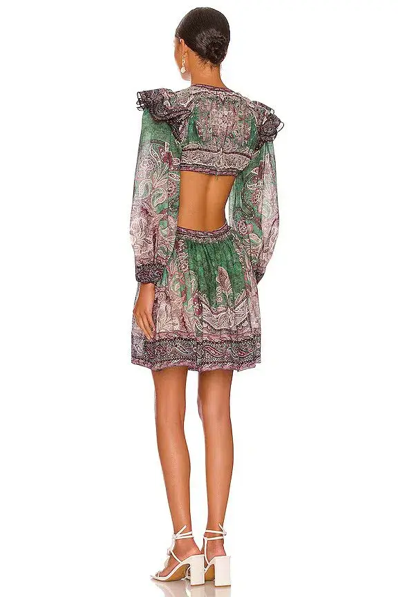 Zimmermann The Anneke Ruffle Mini Dress in Teal Paisley Size 1/ AU10 - Image 2