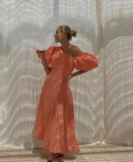 Aje Maia Off Shoulder Midi Dress Coral Size 8 - Image 6