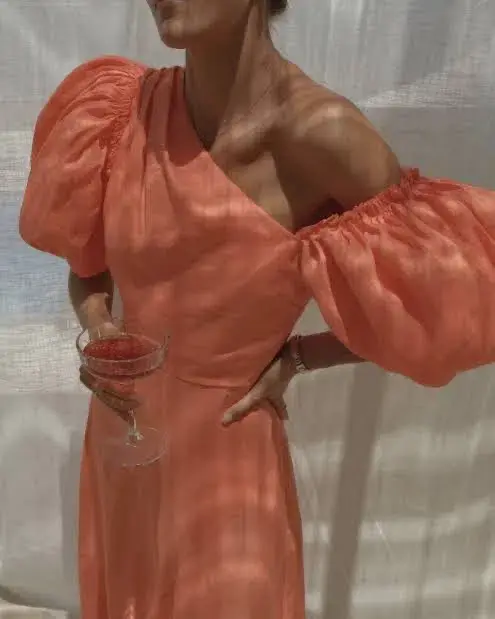 Aje Maia Off Shoulder Midi Dress Coral Size 8 - Image 5