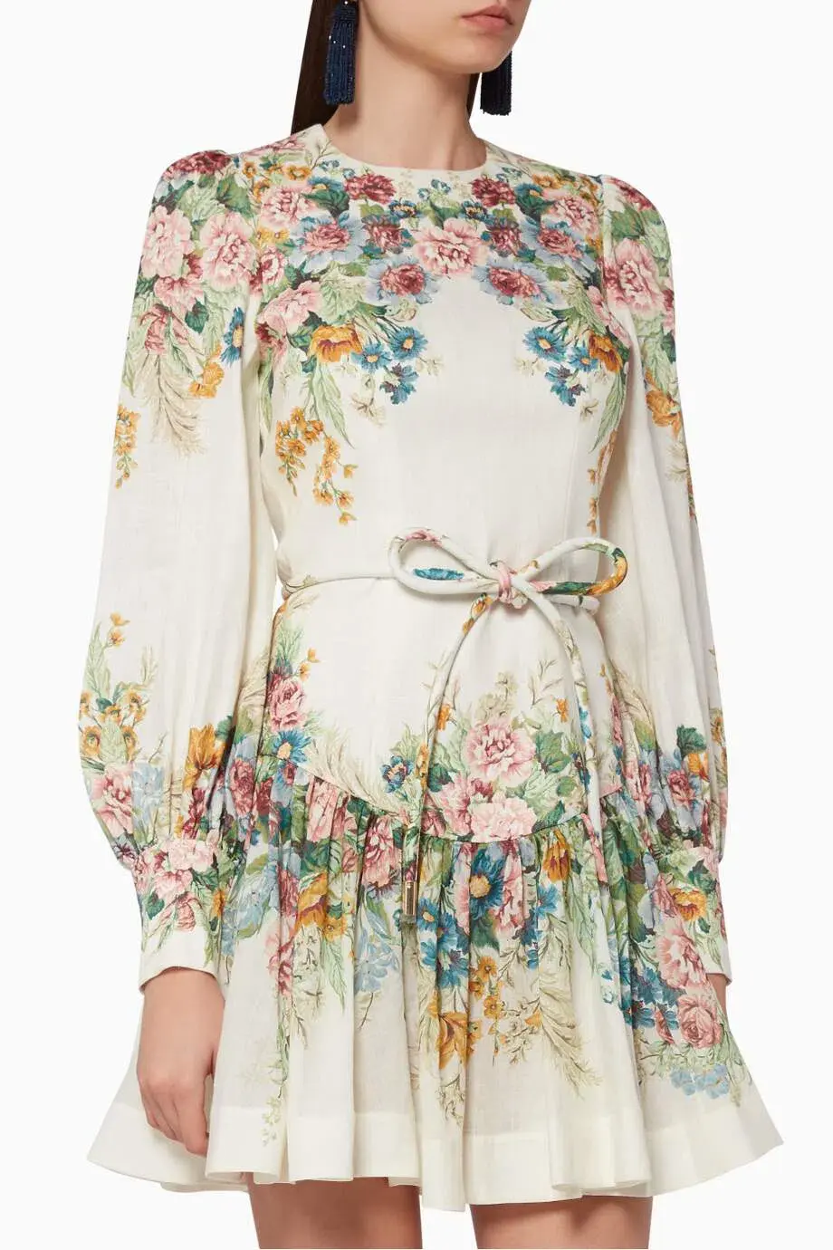 Zimmermann Wavelength Bell Sleeve Mini Dress Floral Size 0/Au 8  - Image 3