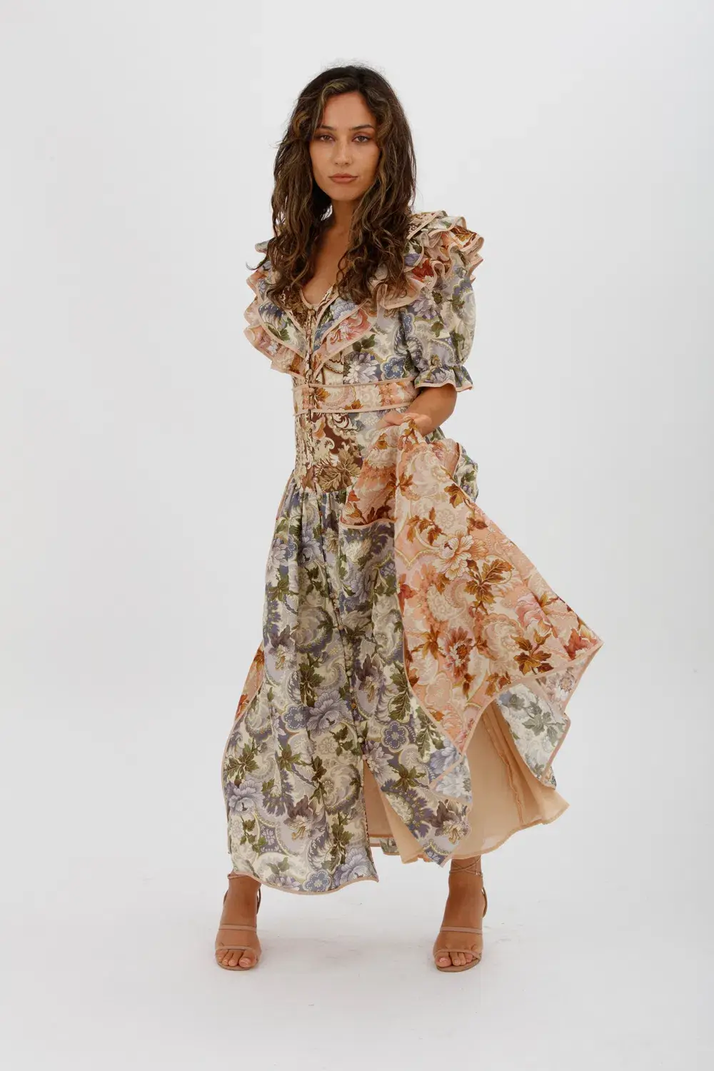 Alèmais Phillipa Ruffle Neck Midi Dress Floral Size 8 - Image 8