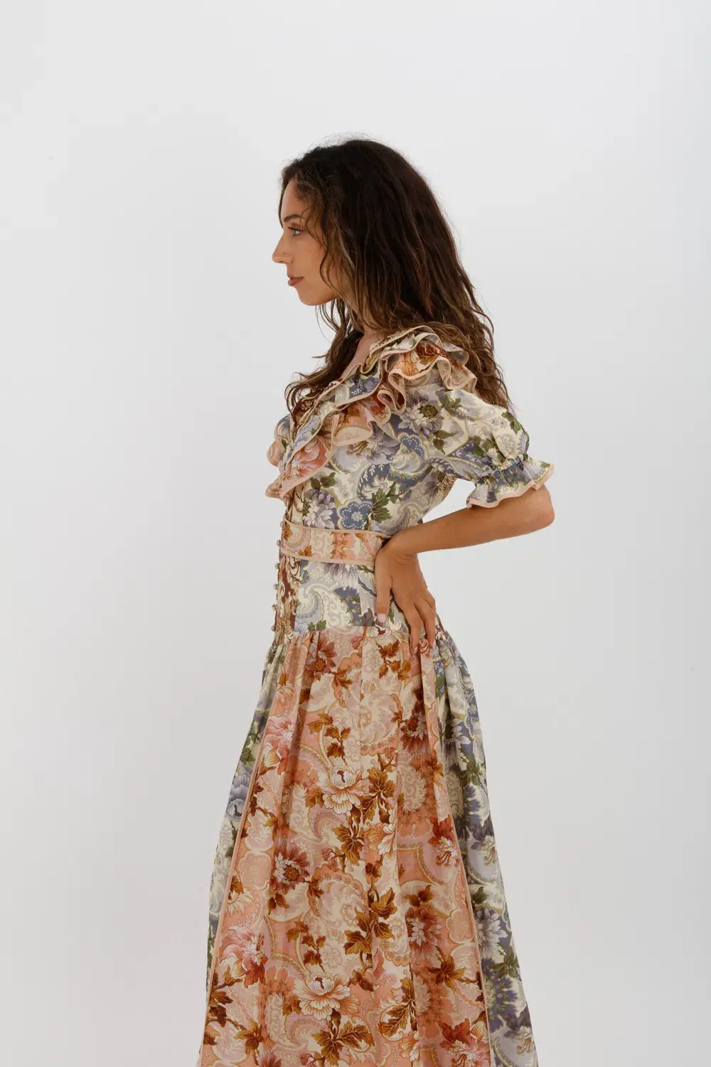 Alèmais Phillipa Ruffle Neck Midi Dress Floral Size 8 - Image 5
