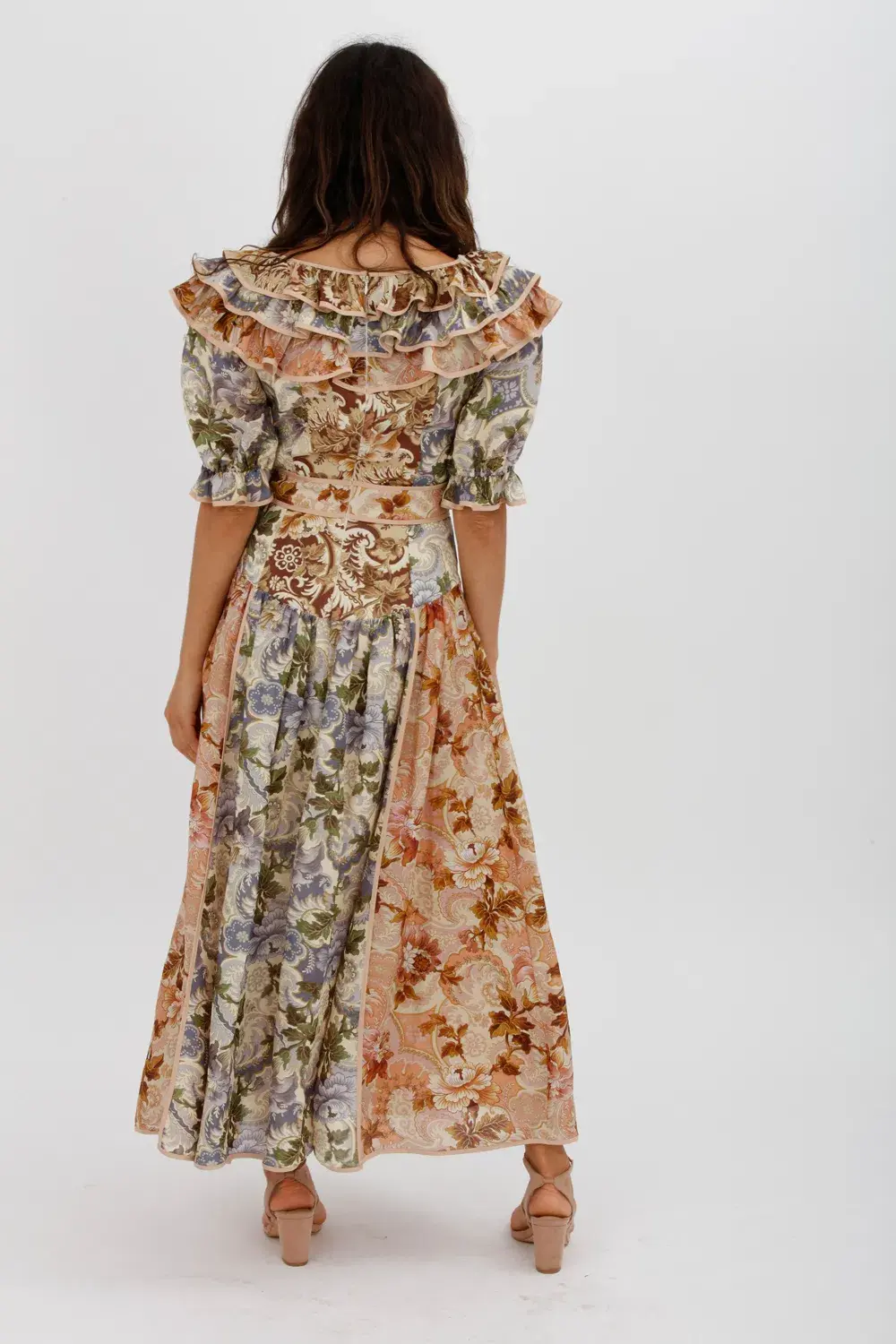 Alèmais Phillipa Ruffle Neck Midi Dress Floral Size 8 for rent on The Volte - main image