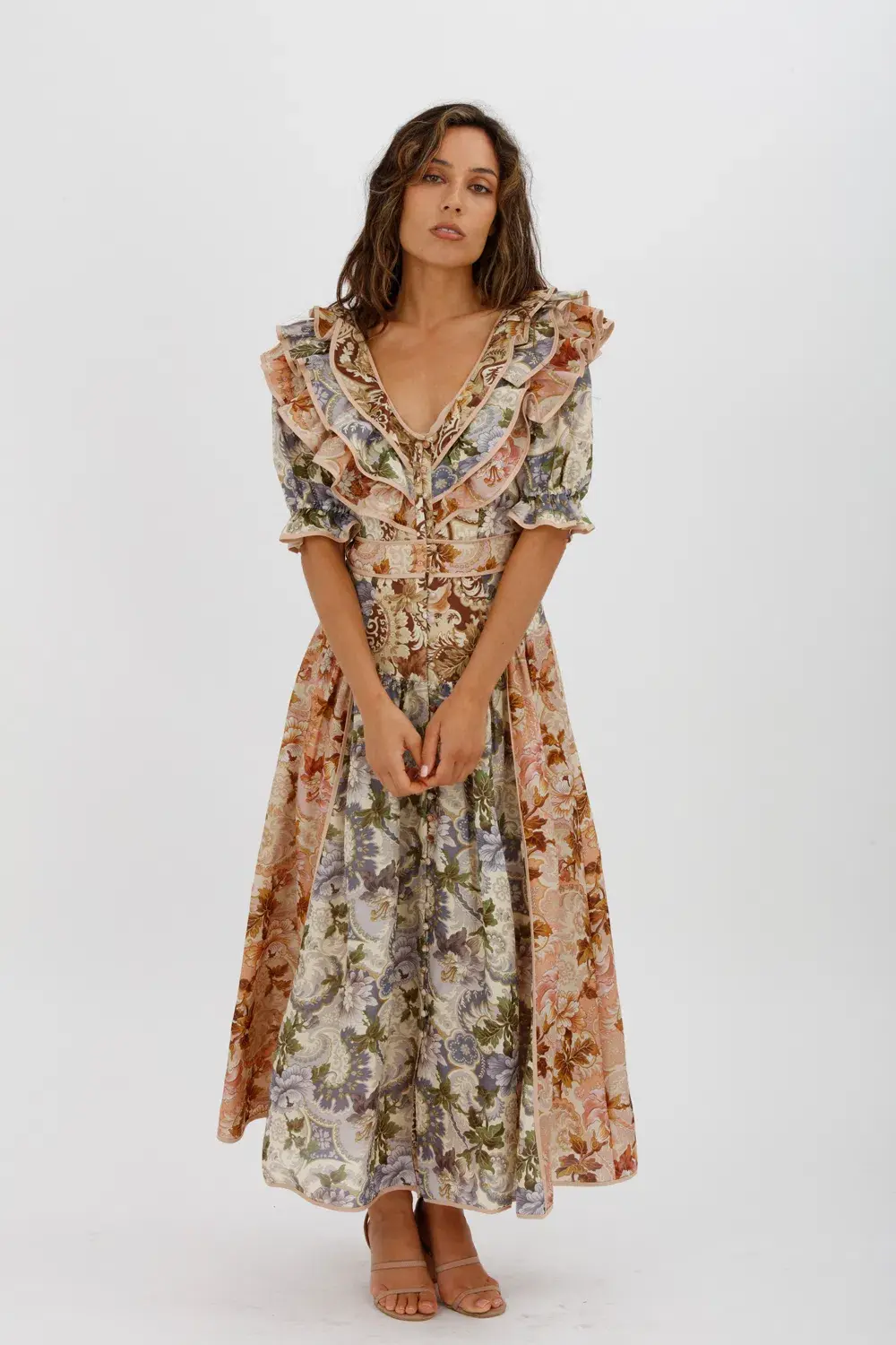 Alèmais Phillipa Ruffle Neck Midi Dress Floral Size 8 - Image 4