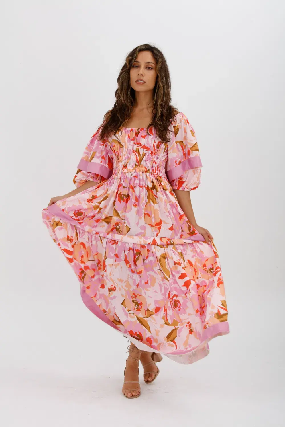 Acler Wayland Short Sleeve Printed Midi Dress Pink Floral Size 8 - Image 1