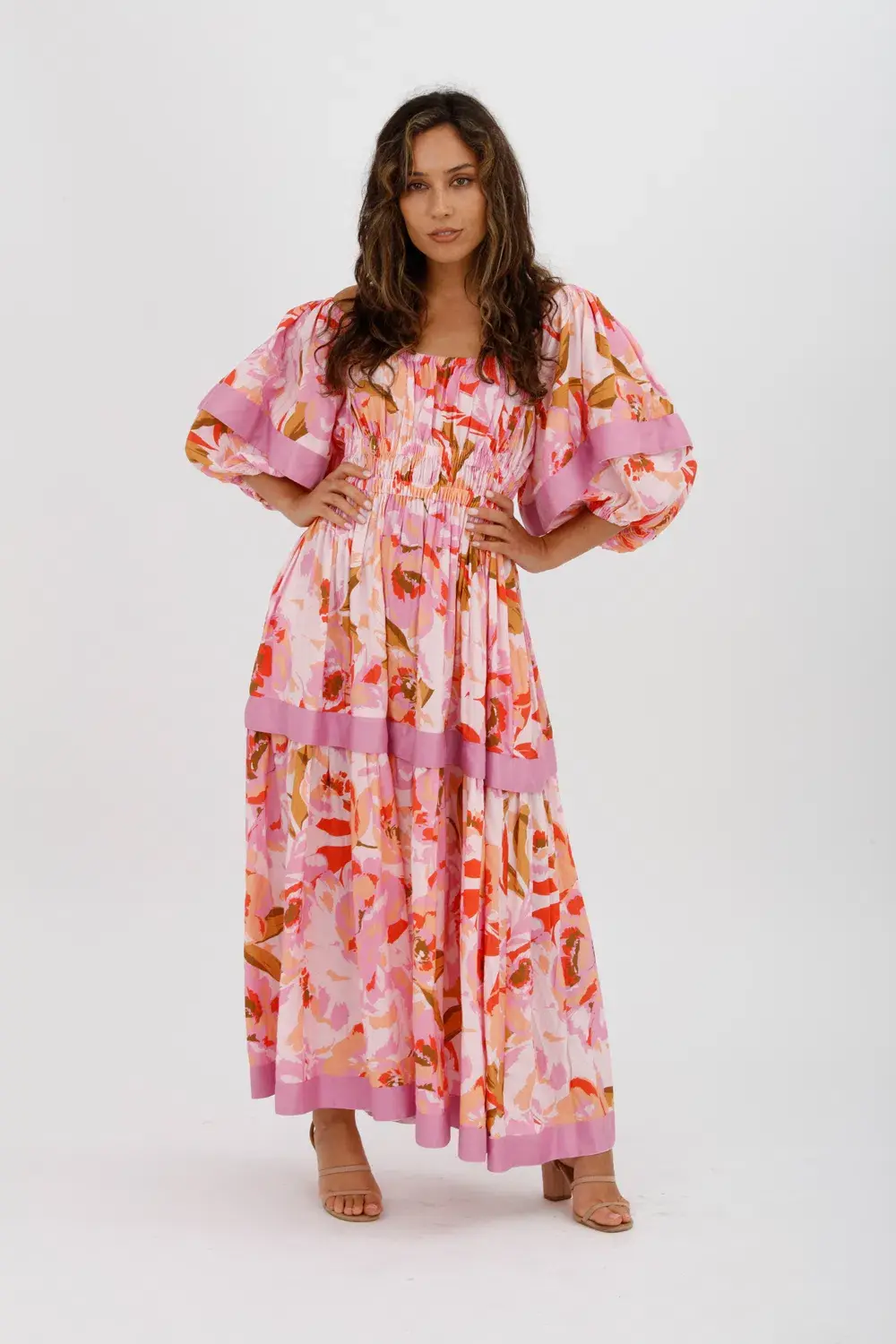 Acler Wayland Short Sleeve Printed Midi Dress Pink Floral Size 8 - Image 2