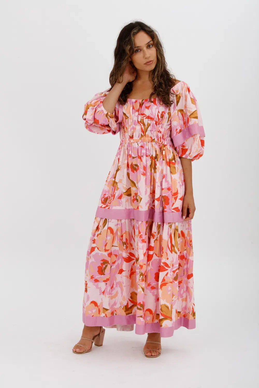 Acler Wayland Short Sleeve Printed Midi Dress Pink Floral Size 8 - Image 5