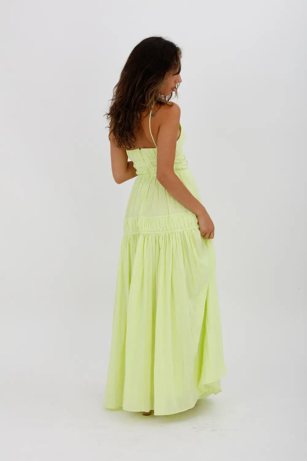 Aje Grace Tiered Midi Dress Pastel Yellow Green Size 10 - Image 9