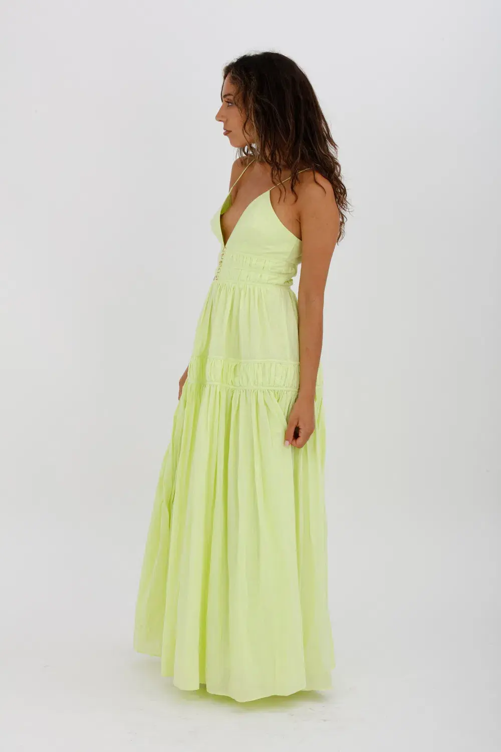 Aje Grace Tiered Midi Dress Pastel Yellow Green Size 10 - Image 10