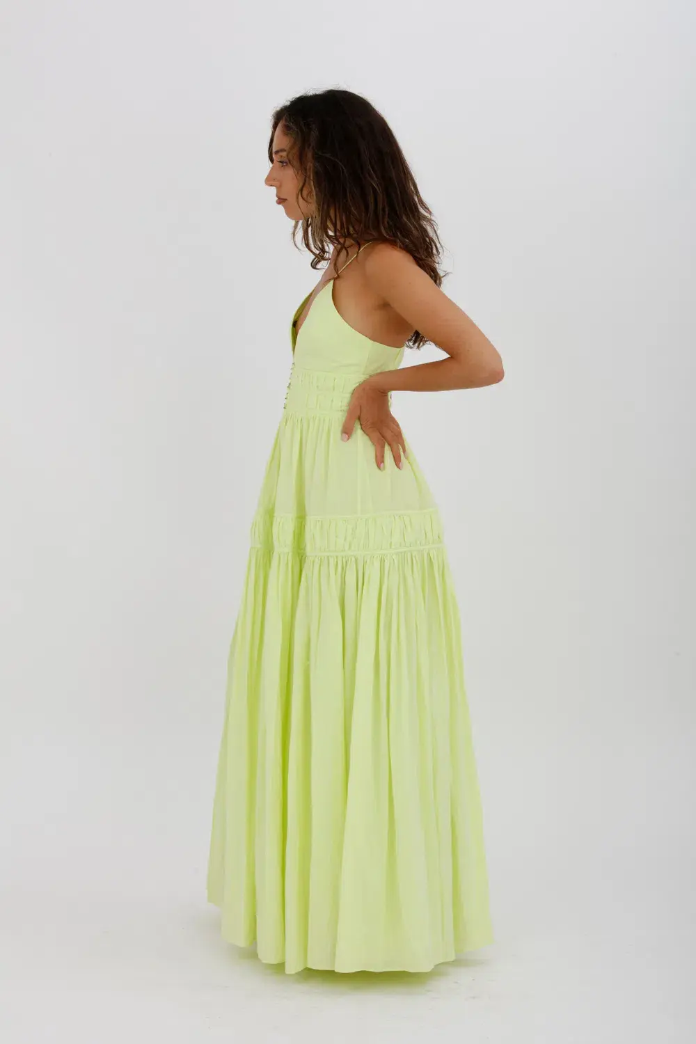 Aje Grace Tiered Midi Dress Pastel Yellow Green Size 10 - Image 5