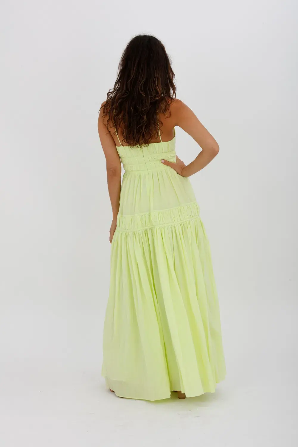 Aje Grace Tiered Midi Dress Pastel Yellow Green Size 10 - Image 7