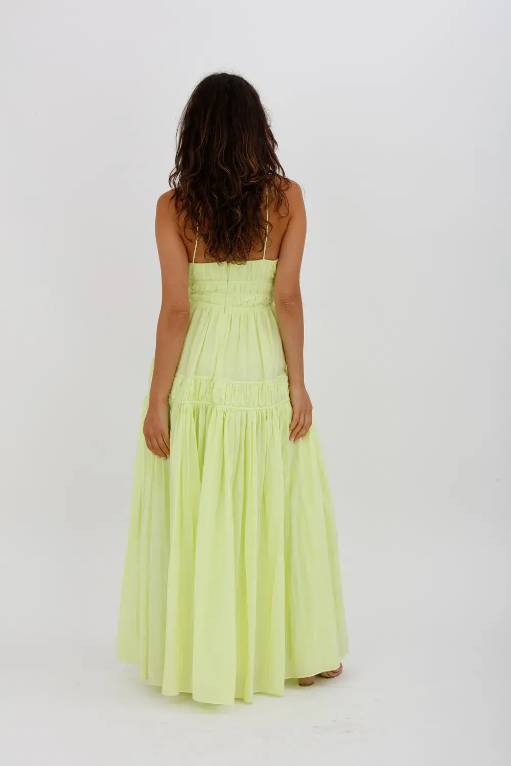 Aje Grace Tiered Midi Dress Pastel Yellow Green Size 10 - Image 4