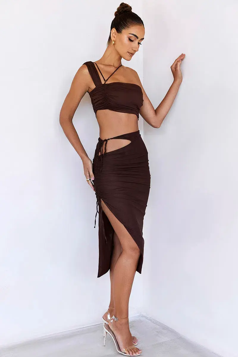 House of CB Mistress Rocks Theory Top and Purity Skirt Set Brown Size XL - Image 3
