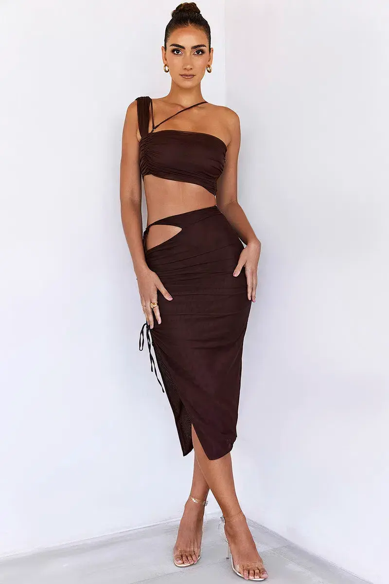 House of CB Mistress Rocks Theory Top and Purity Skirt Set Brown Size XL - Image 2
