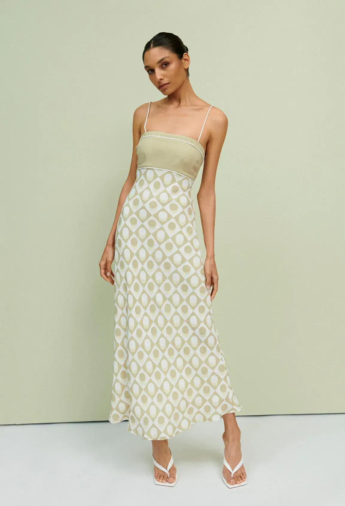 By Johnny Duality Spot Bias Midi Dress Pistachio Spot Size XS / Au 6 - Image 1