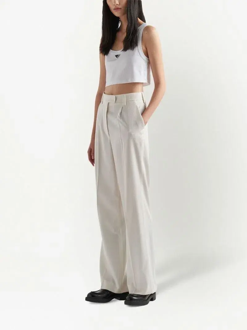 Prada Logo Cotton Jersey Crop Top White Size 8 - Image 2