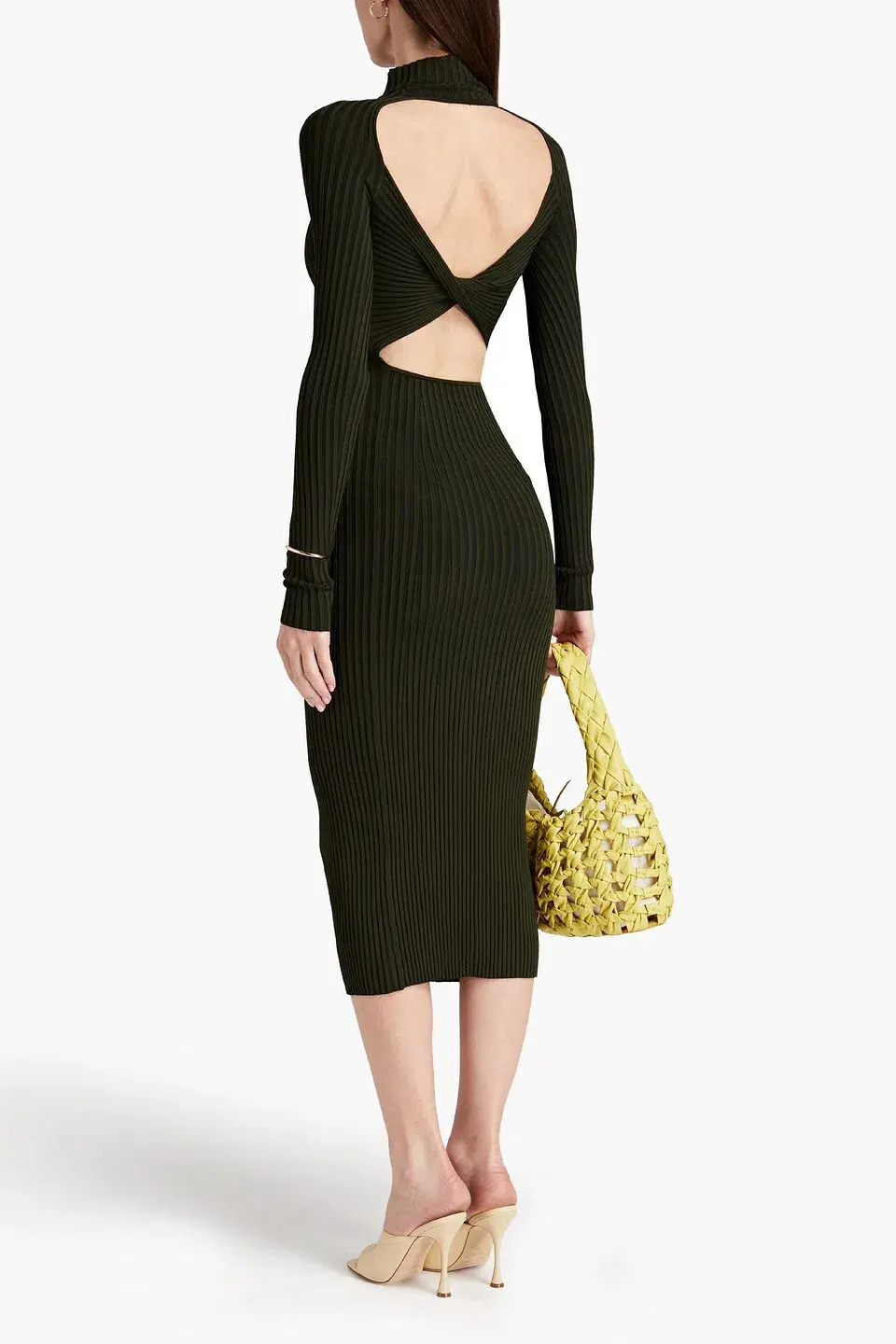Dion Lee Twist Back Cutout Ribbed Knit Midi Dress in Dark Green Size 10 - Image 2