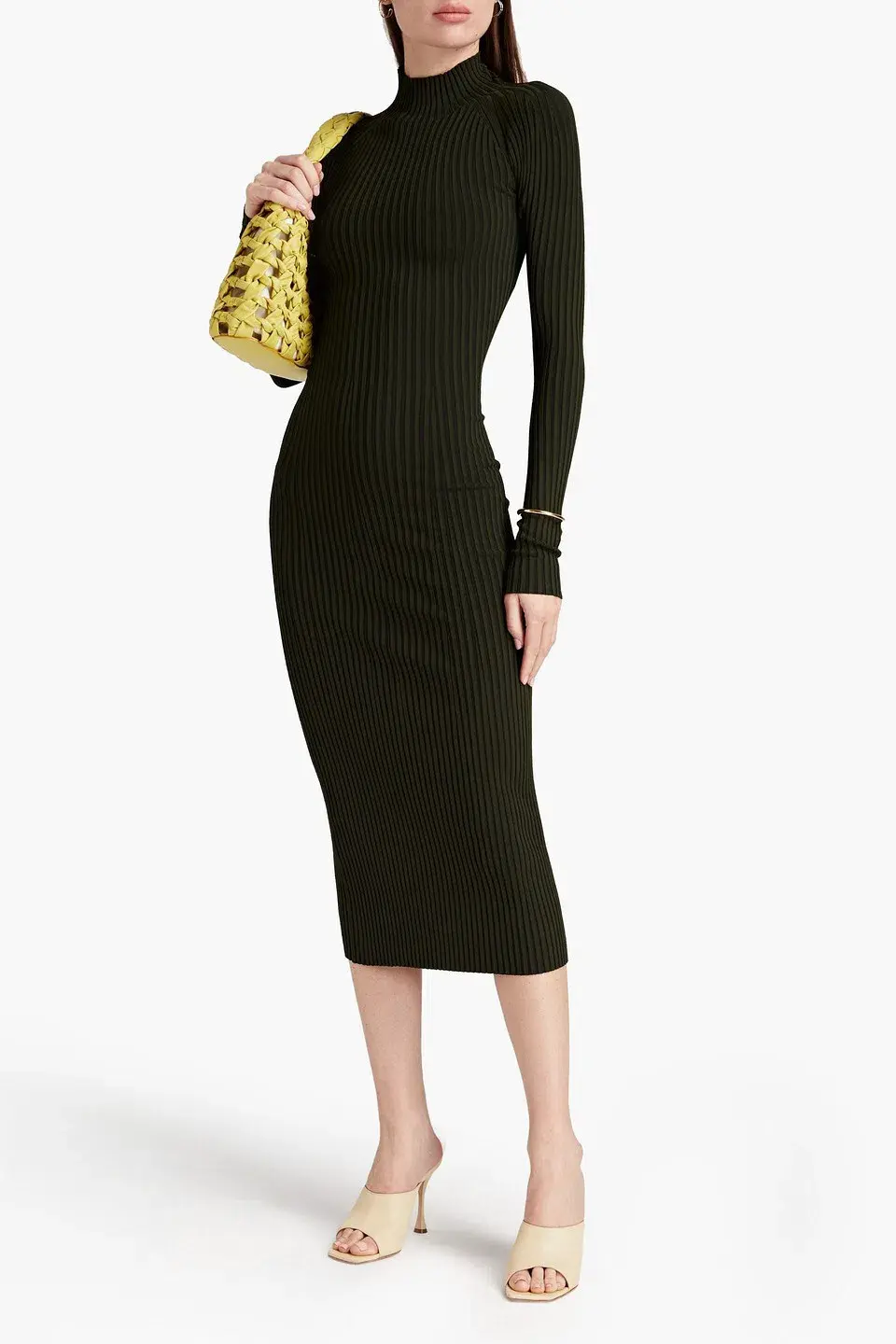 Dion Lee Twist Back Cutout Ribbed Knit Midi Dress in Dark Green Size 10 - Image 1