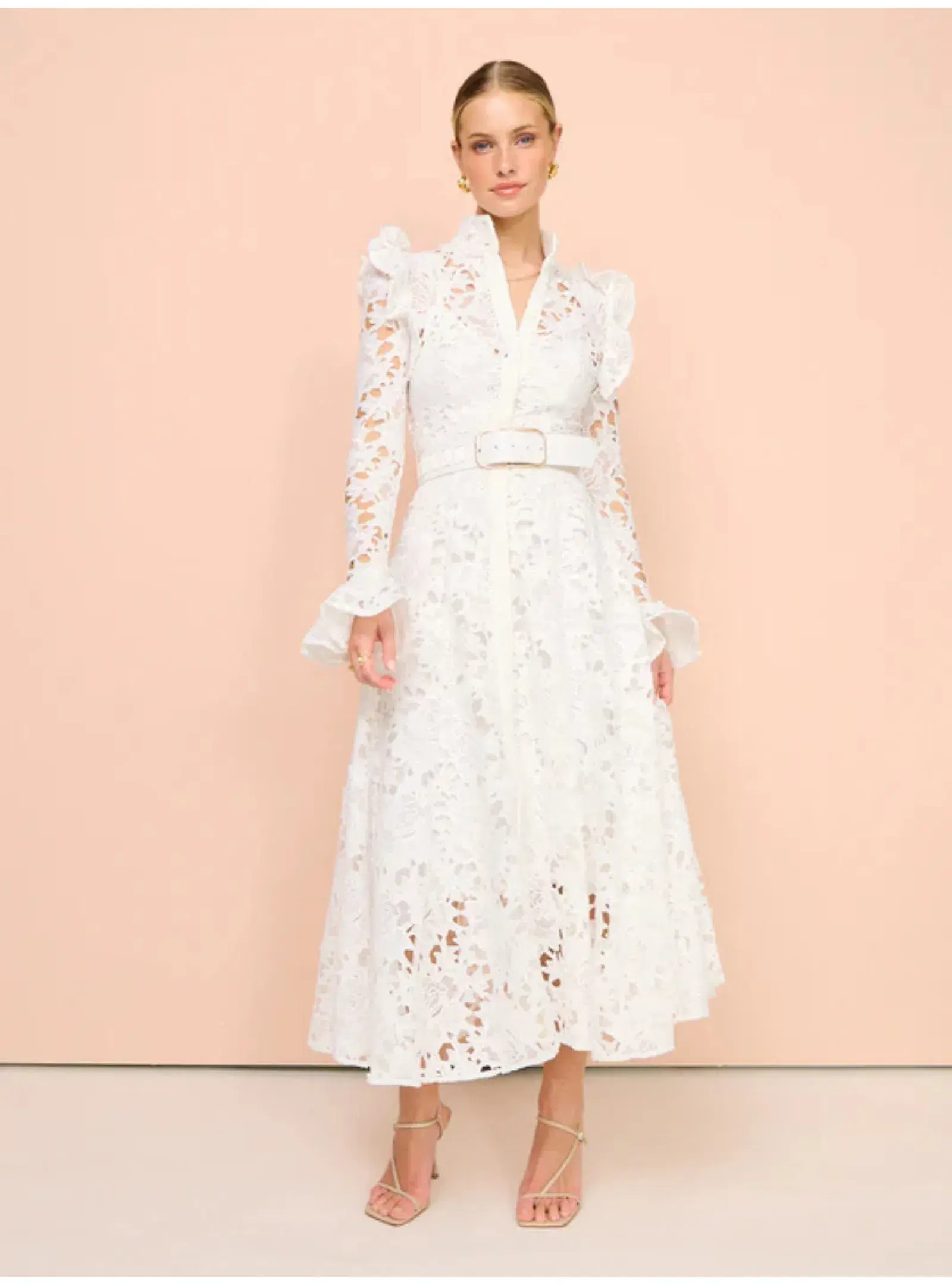 Leo Lin Aliyah Butterfly Sleeve Midi Dress Snow Size AU 12  - Image 1