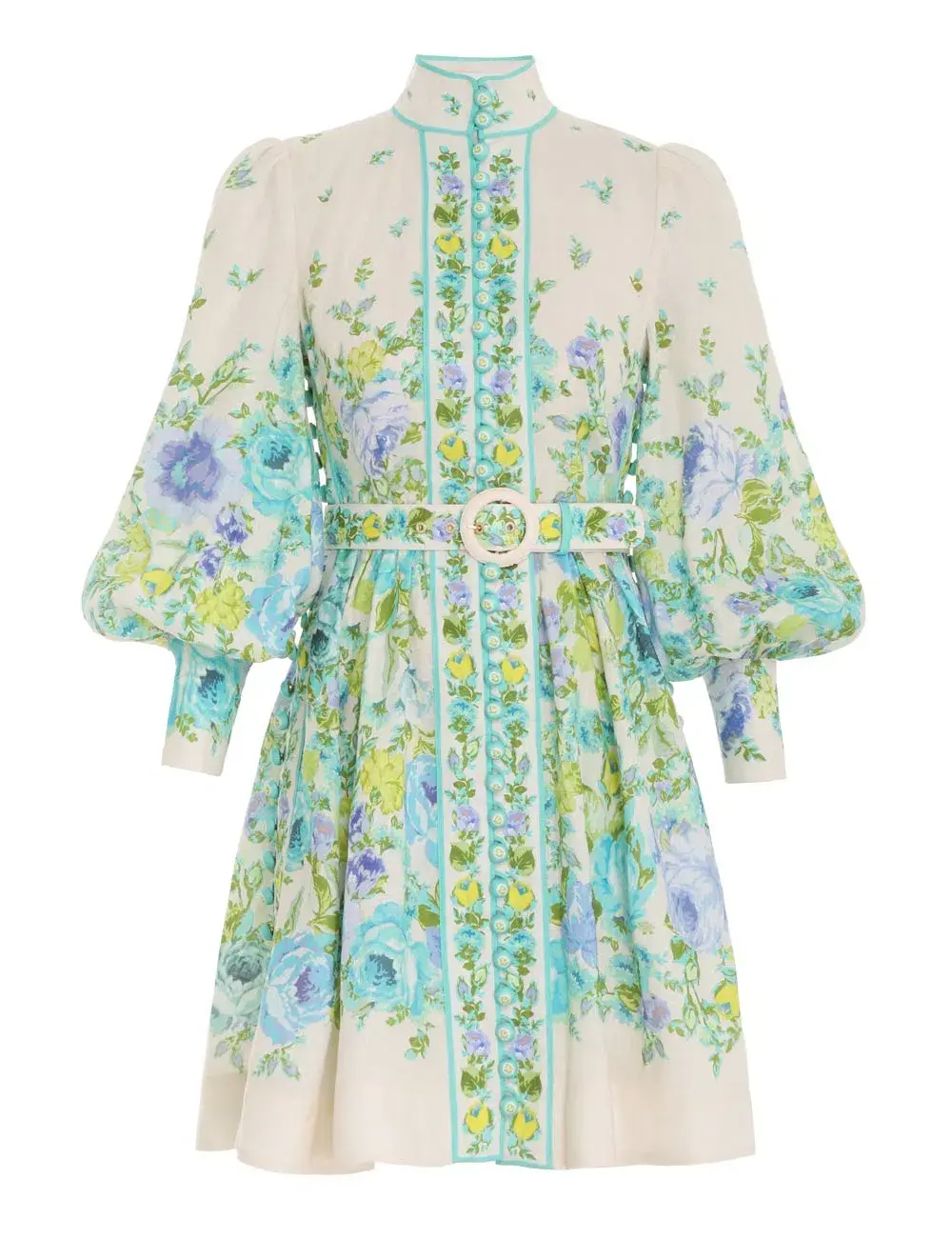 Zimmermann   Raie Buttoned Mini Dress   Teal/Blue Floral   Size 1 / Au 10 - Image 2