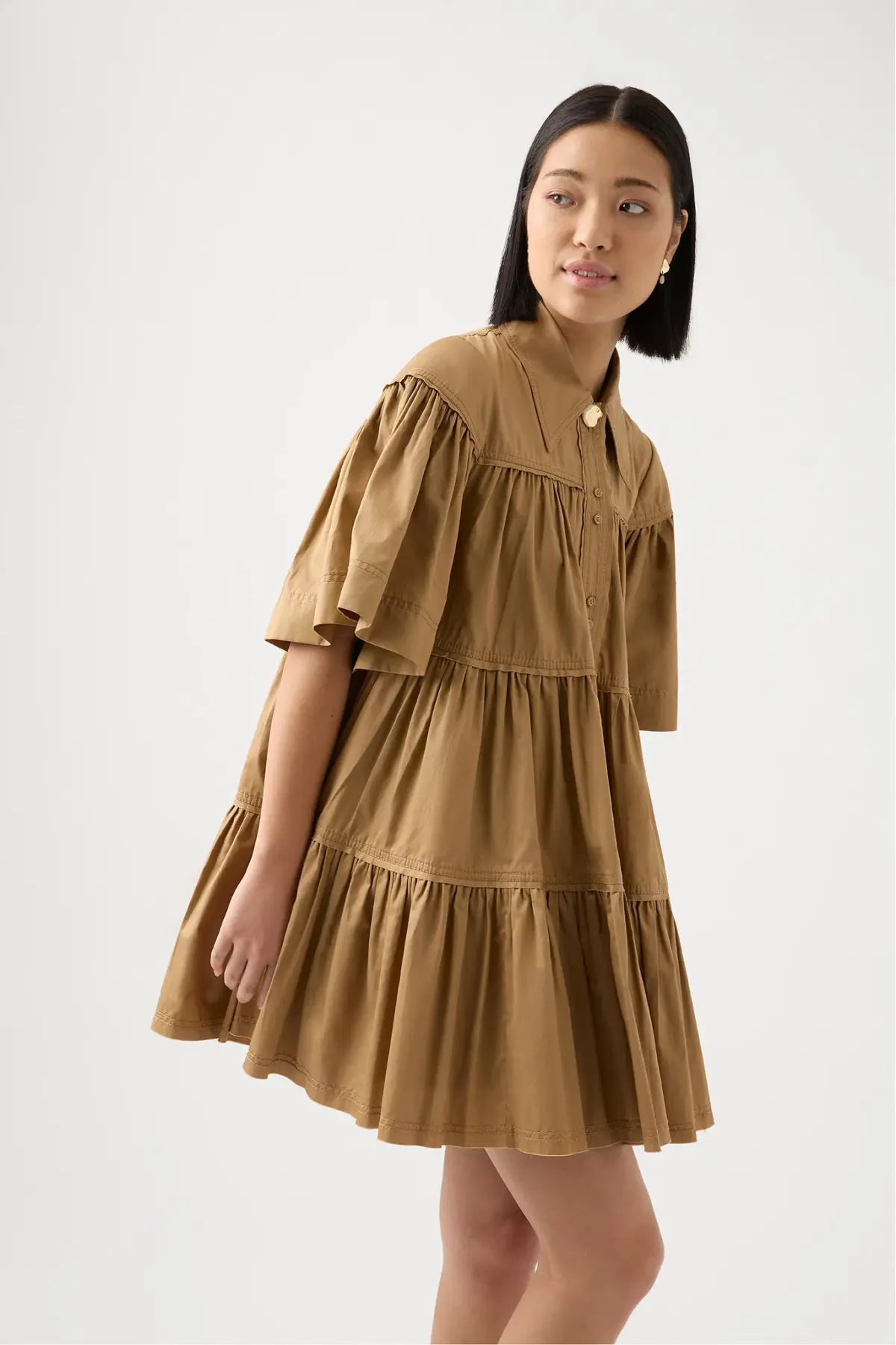 Aje Lana Smock Mini Dress Willow Brown Size AU 8 - Image 3