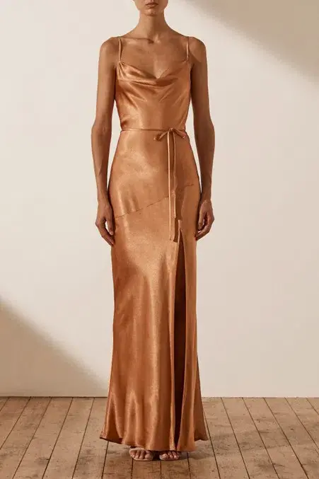 Shona Joy La Lune Bias Cowl Maxi Dress In Copper Size AU 8 - Image 1